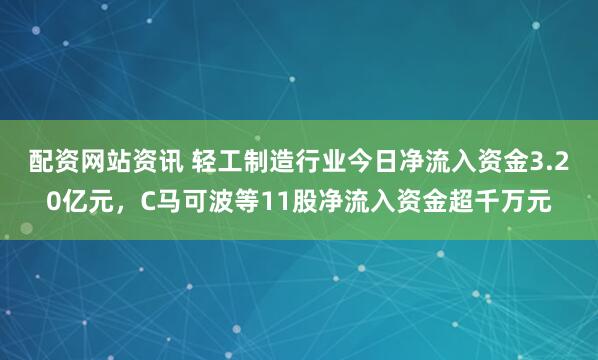 配资网站资讯 轻工制造行业今日净流入资金3.20亿元，C马可波等11股净流入资金超千万元